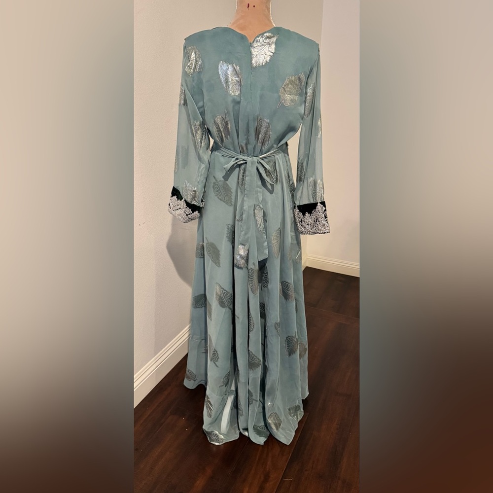 Elegant Blue Maxi Dress with Silver Accents